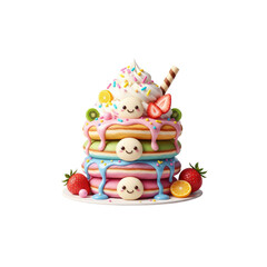 Colorful Pancakes Stack Dessert on Transparent Background