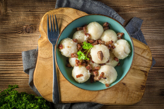 Meat stuffed potato dumplings.