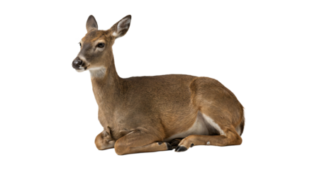 Deer resting in lying position, isolated on transparent background. Ideal for wildlife, nature themes, education, branding, and clean design projects.