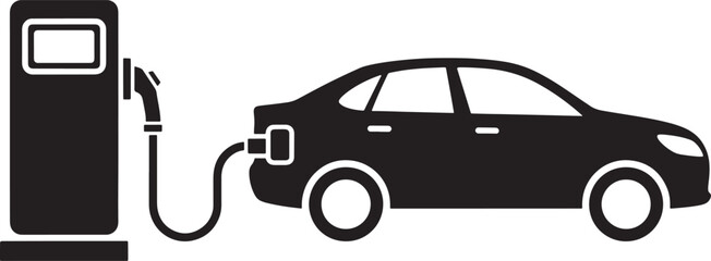 Obraz premium Electric Car Charging Station Solid Icon with Plugged EV Vehicle