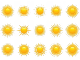 Bright golden sun burst icons collection