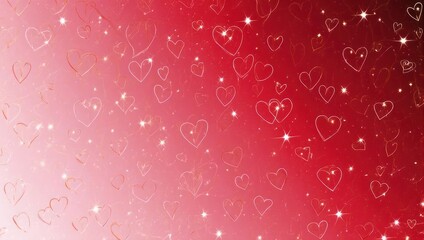 Romantic Red Gradient Background with Sparkling Hearts and Stars.