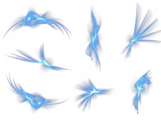 Collection of blue glowing light orbs with trailing effects