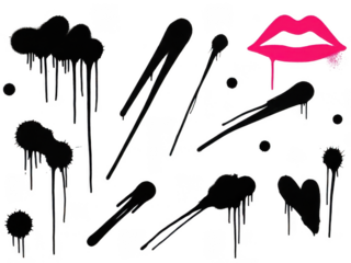 Vibrant makeup brush drips with pink lips silhouette