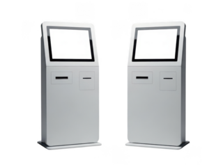 Modern self-service kiosk terminals in retail environment