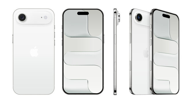 Set of Smart Phone iPhone Air devices in cloud white color, on transparent background, vector illustration. The iPhone Air is a smartphone, which is part of the nineteenth generation of the iPhone
