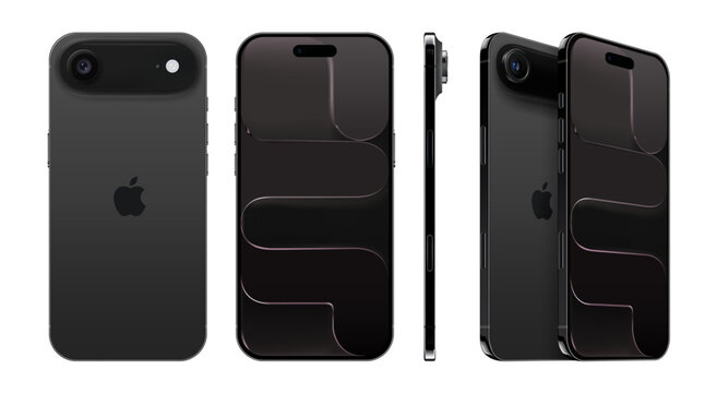 Set of Smart Phone iPhone Air devices in space black color, on transparent background, vector illustration. The iPhone Air is a smartphone, which is part of the nineteenth generation of the iPhone