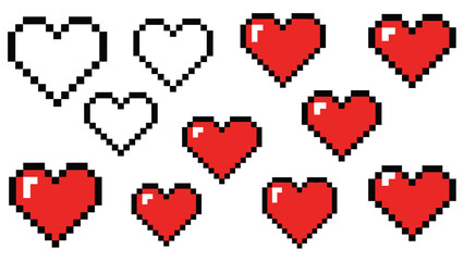 Fototapeta premium Pixel art hearts in various colors.
