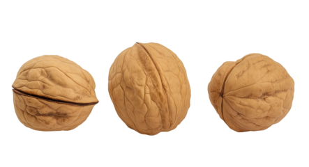 Three Whole Walnuts food isolated on a transparent background