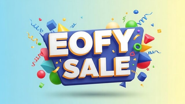 EOFY sale banner with colorful confetti.