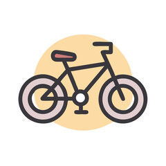 Fototapeta premium Simple line art bicycle icon with a vibrant yellow circular background Vector