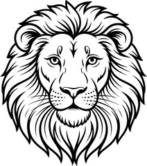 Fototapeta premium Black and white lion head with detailed fur and mane