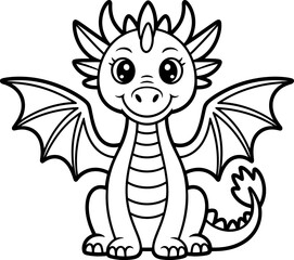 Obraz premium Cute cartoon dragon with wings and stripes sitting