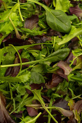 Fresh mix of salads with edible flowers. Top view.