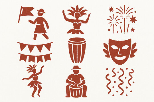 Belize Festival Icon Set with Cultural Celebrations and Traditional Symbols