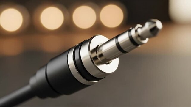 Close-up of a 3.5mm audio jack connector for headphones or speakers.