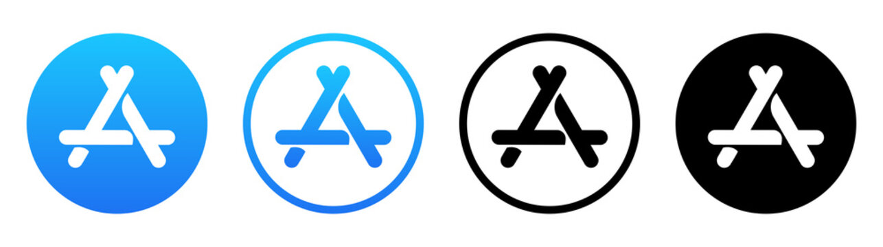 Set of round App Store mobile app icons, isolated on transparent background, high resolution. The App Store is an app marketplace developed and maintained by Apple Inc.