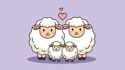 Fototapeta premium Adorable sheep family with two parents and two lambs.