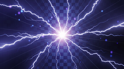 Electric blue lightning bolts radiate from bright core