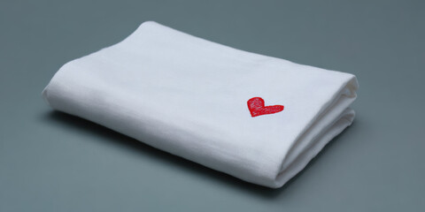 Obraz premium White pillowcase red heart organic cotton eco friendly minimal design soft textile romantic gift clean fabric simple style cozy bedding heartfelt vibe