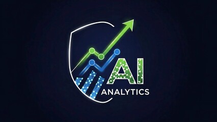 3D AI Data Analytics Logo with Upward Graph Icon and Glowing Neon Edges for Business Growth