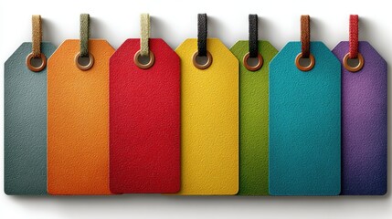 Set of blank price tags or labels in assorted colors, isolated on white backgrounded