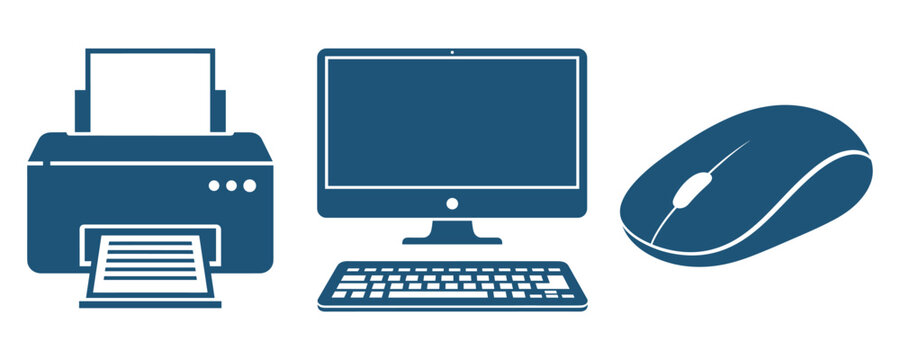 Computer printer mouse keyboard monitor vector illustration set