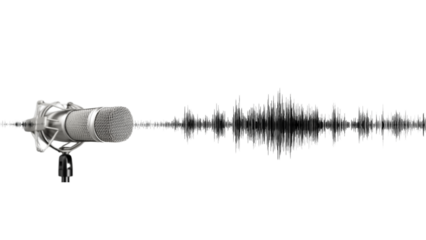 Studio Microphone and Sound Waveform on Black Keywords: microphone, studio, sound, audio isolated on a transparent background