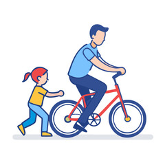 Fototapeta premium Father and daughter enjoying a bike ride together, showcasing family bonding and support Vector