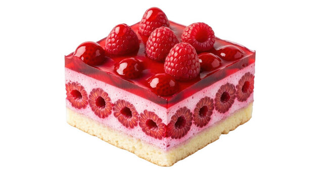 Delicious raspberry cake slice isolated on white background