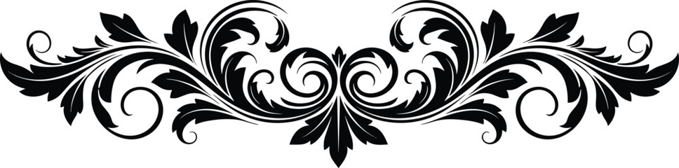 Floral ornamental swirl, intricate vintage design, elegant black vector art, leaf decorative pattern, ornamental flourish, stylish floral, elegant divider, artistic flourish