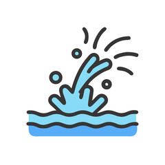 Obraz premium Vibrant cartoon illustration of a dynamic blue water splash with active droplets Vector