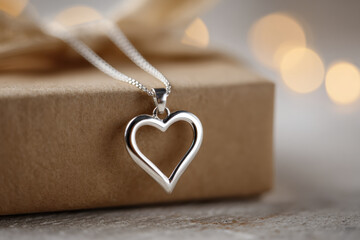 Silver heart pendant recycled metal minimalist jewelry eco friendly gift box romantic necklace love heart charm sustainable