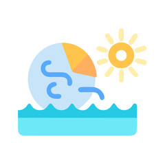 Obraz premium A vibrant icon illustrating sunny and breezy summer weather conditions over a body of water. Vector