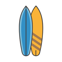Colorful surfboards ready for summer adventures and ocean waves on a sunny day Vector