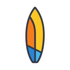 Colorful surfboard icon for summer sports and beach activities with vibrant yellow, orange, and blue design Vector