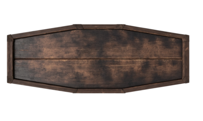 Dark Wooden Coffin Shaped Sign board isolated on a transparent background
