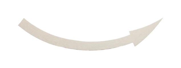 Arrow made from kraft paper, curved in an arc shape and isolated on transparent background. Minimal handmade paper element for design, navigation, banners, and layouts