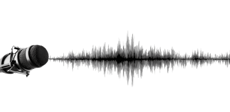 Microphone and White Sound Waveform isolated on a transparent background - Powered by Adobe