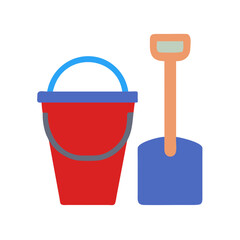 Colorful bucket and spade for beach play or sandbox fun, perfect summer toy Vector