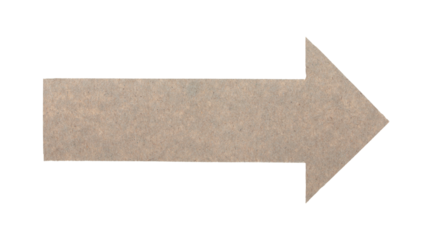 Straight craft paper arrow isolated on transparent background. Simple handmade paper element for design, banners, navigation, and creative layouts