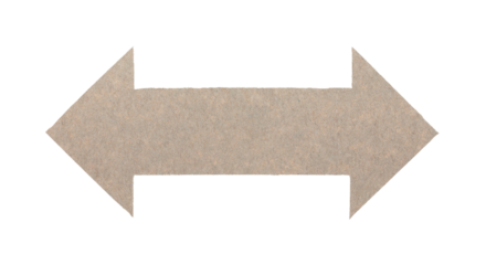Double-headed craft paper arrow isolated on transparent background. Handmade paper element showing two directions for design, banners, navigation, and creative layouts