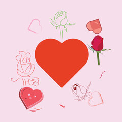 Valentines day heart and roses illustration for love and romance