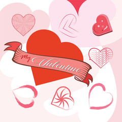 Collection of pink and red hearts for valentines day celebration