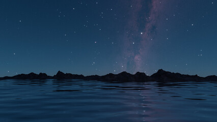 Blue sea and mountains at night