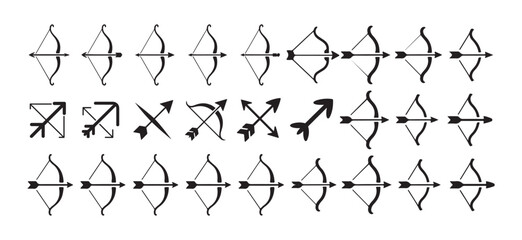 Minimal Archery Bow Icons Set. with Arrow Variations. Vector illustration eps 10