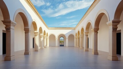Architectural Archway White Building with Stone Pillars and Blue Sky, architecture ,design