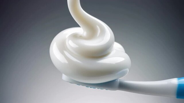 Firefly &ldquo;Macro shot of toothpaste being squeezed onto a toothbrush, perfectly shaped swirl, glossy s