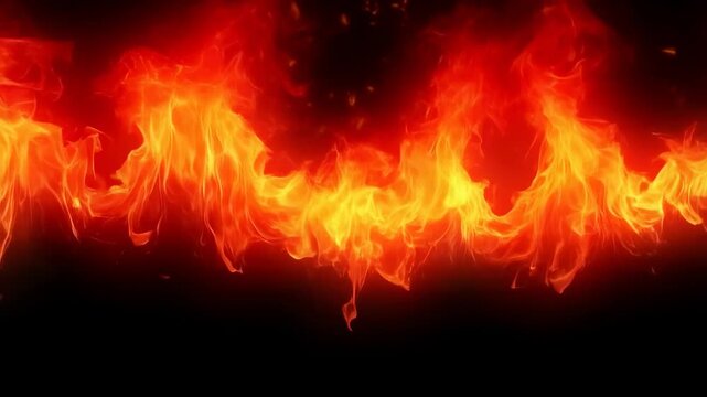 Intense flames dance in fiery wave across dark background with vibrant energy