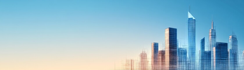 Fototapeta premium Architectural Sketch Skyline of Modern City, cityscape, architecture